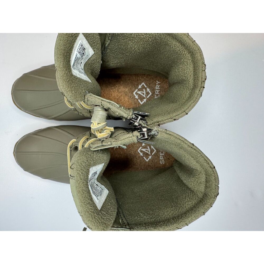 Sperry Saltwater Duck Boots Womens 6.5 Olive Green Waterproof Lace Up Rain Boots - Picture 7 of 8